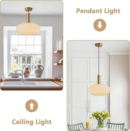 KCO Lighting Large Milk Glass Pendant Lighting Kitchen Island Brushed Brass Globe Pendant Light Mid Century Modern Hanging Light Fixture Gold White Pendant Light