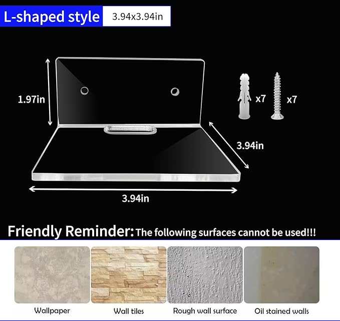 8 Pcs Clear Acrylic Floating Wall Shelves, Small Floating Shelves for Wall Shelf Acrylic Display Ledges, Small Corner Shelf for Bedroom Bathroom Book Speaker Hanging Shelves - Clear (4 Inch 8Pack)