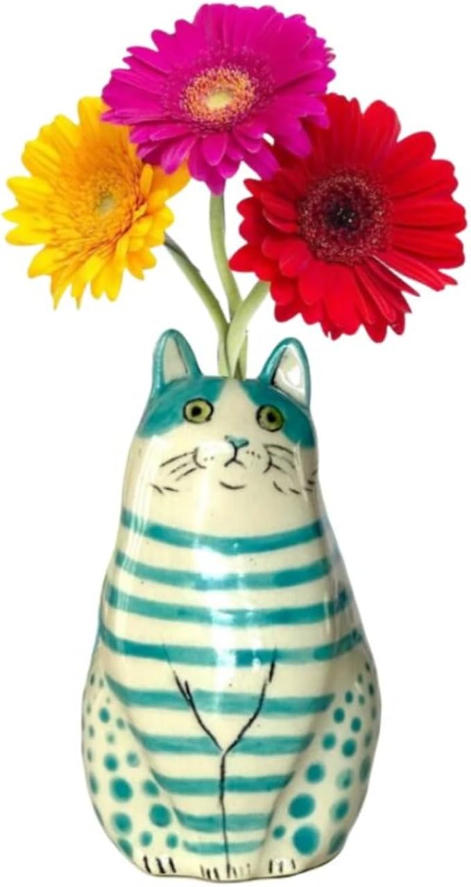 Adorable Polka Dot Cat Flower Vase Bud - A Unique Handmade Piece Perfect for Cat Lovers - Functional and Whimsical Decor for Home and Office