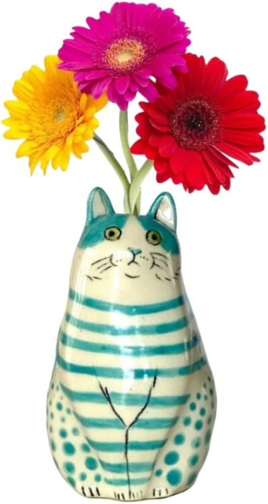 Adorable Polka Dot Cat Flower Vase Bud - A Unique Handmade Piece Perfect for Cat Lovers - Functional and Whimsical Decor for Home and Office