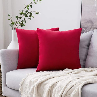MIULEE Pack of 2 Christmas Velvet Pillow Covers Decorative Square Pillowcase Soft Solid Cushion Case Home Decor for Couch Sofa Bedroom Car 22x22 Inch Red