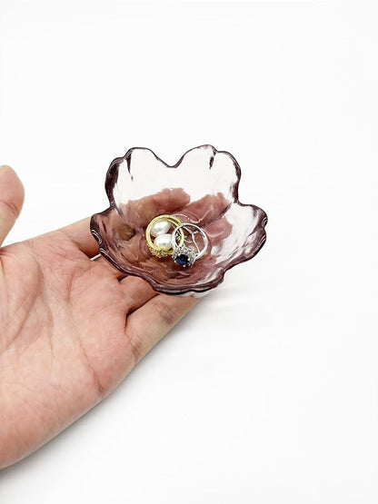 Flower Ring Dish Jewelry Tray, Glass Jewelry Dish Tray, Aesthetic Room Decor Small Trinket Dish, Nightstand Jewlery Ring Holder Dish, Bathroom Jewelry Plate Bowl for Rings Earrings Gift (Light Purple)