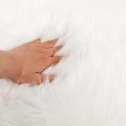 Faux White Bear Rug Faux Cowhide Carpet Animal Print Area Rug Faux Sheepskin Fur Rug Decor for Living Room 5.1x6.1 Feet White