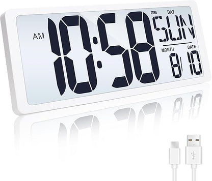 4.6" Numbers Display Built-in Rechargeable Power 15" Atomic White Wall Clock -Night Display-Never Needs Setting!-Easy to Read Numbers-Never Need Replace Battery