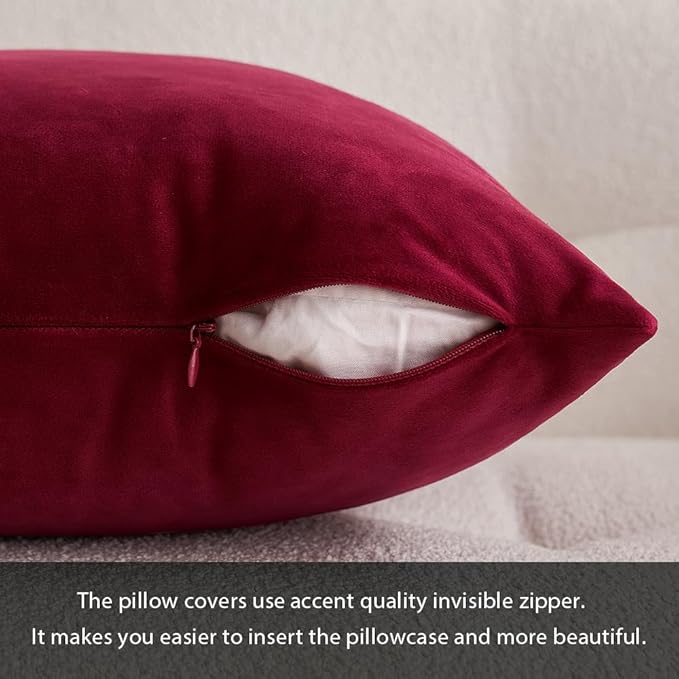MIULEE Pack of 2 Velvet Soft Solid Christmas Decorative Lumbar Rectangle Throw Pillow Covers Cushion Case Home Decor for Sofa Couch Bedroom Car 12x20 Inch Wine Red