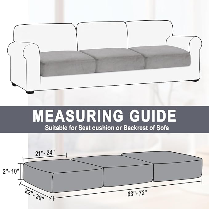Couch Cushion Cover Velvet 3 Pieces Seat Cushion Cover Stretch Sofa Covers Separate Sectional Sofa Slipcovers Furniture Protector (3-Seater or Backrest, Light Grey)