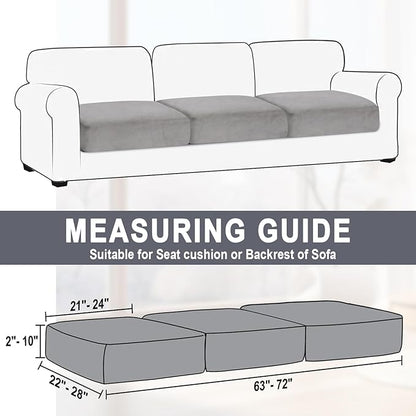 Couch Cushion Cover Velvet 3 Pieces Seat Cushion Cover Stretch Sofa Covers Separate Sectional Sofa Slipcovers Furniture Protector (3-Seater or Backrest, Light Grey)