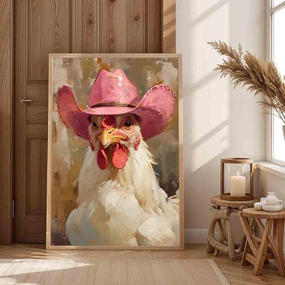 Farm Animal Prints Farmhouse Chicken Artwork Funny Animal Wall Art Vintage Cowboy Print Hen Rooster Painting Vintage Western Cowboy Posters Western Chicken Picture Home Decor 16x24inch No Frame