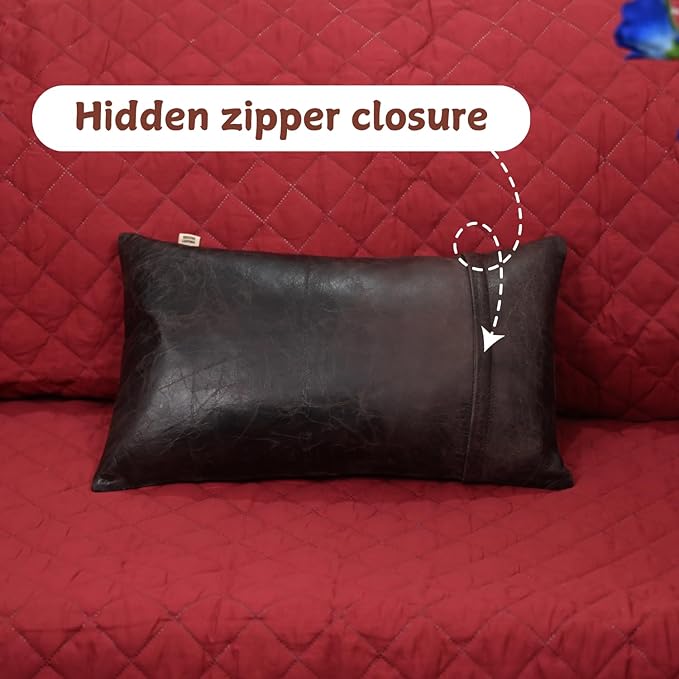 100% Lambskin Leather Pillow Cover - Sofa Cushion Case - Decorative Throw Covers for Living Room & Bedroom, 22x30 Inch - Dark Brown Crunch Plain Pack of 1