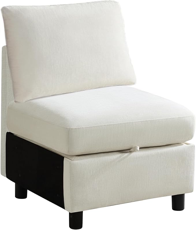 Middle Seat Module for Modular Sectional Couch Sofa, Living Room Accent Armless Sofa Chair with Storage & Pillow, Modern Side Sectional Middle Unit, Chenille Beige