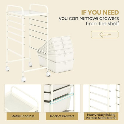 Giantex 6 Storage Drawer Cart Rolling Organizer Cart for Tools Scrapbook Paper Home Office School Multipurpose Mobile Utility Cart (Ivory)