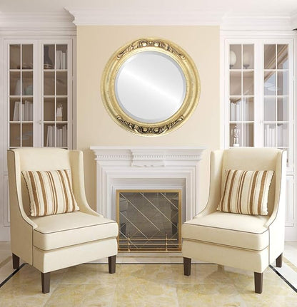 OVALCREST Round Beveled Wall Mirror for Home Decor - Florence Style - Gold Leaf - 22x22 Outside Dimensions