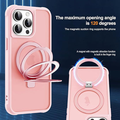 Compatible with iPhone 13 Pro Case with Invisible Magnetic O-Ring Stand Military-Grade Translucent Case for iPhone 13 Pro 6.1" [Compatible with Mag-Safe][Great Grip Feeling], Pink