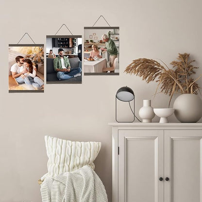 3 Pack Magnetic Poster Hanger Brown, 12x18 12x16 12x24 Poster Frame Wood Wooden Magnet Print Posters Dowel Scroll Hanger Hangers Hanging Kit for Walls Map Canvas Artwork