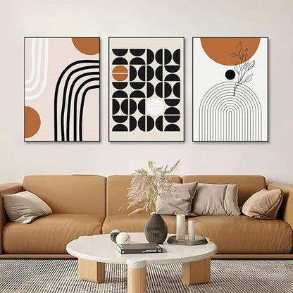 QKF Minimalist Canvas Wall Art Boho Black Brown Beige Line Geometric Abstract Modern Home Decorative Painting Bedroom Living Room Pictures Office Poster 3 Piece Set 16“X 24”
