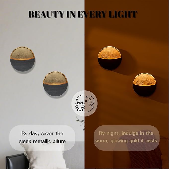 Eclipse Candle Sconces Set of 2 - Modern Gray Metallic Wall Candle Holders with Gold Foil Interior, Christmas Wall Decor for Living Room, Bedroom, or Modern Farmhouse Decor