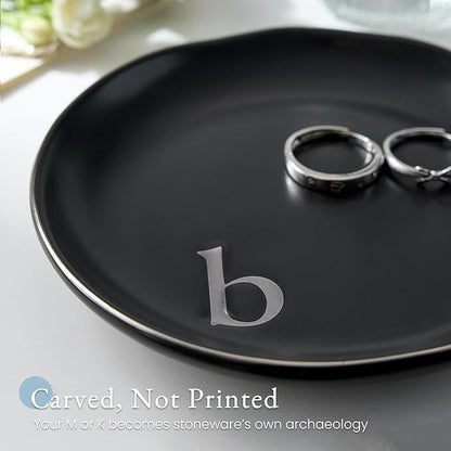 Lolalet Handmade Ceramic Ring Dish Jewelry Tray Plate with Initial, Small Monogram Gift for Her Women Girls Mother, Hostess, Engagement, Bridal Shower, Maid of Honor, Bridesmaid, Birthday, Christmas