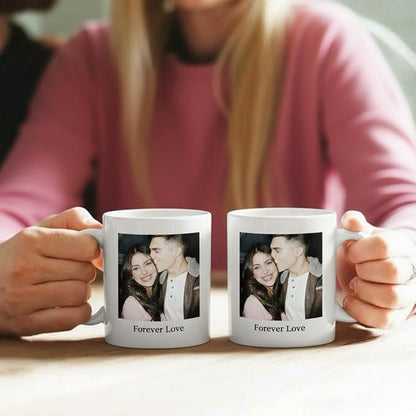 Custom Photo Coffee Mug, Personalized Forever Love Design Ceramic Cup for Anniversary Boyfriend Girlfriend Dishwasher Safe, 11oz (White)