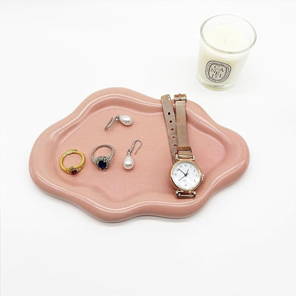 Ceramic Jewelry Tray, Jewelry Dish for Women, Small Ring Dish, Pink Cloud Tray Nightstand Decor Jewlery Plate Ring Holder Dish, Gift for Mom Trinket Tray Jewelry Bowl for Keys, Perfume,Candles