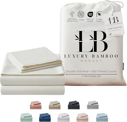 Luxury Bamboo Market | King Size Bed Sheet Set | 100% Viscose Made from Bamboo | Organically Grown | Ultra Soft | Cooling Sheets for Hot Sleepers | 17" Deep Pocket [Opulent Ivory]