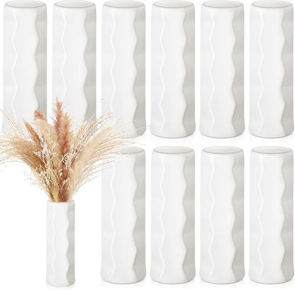 10 Pack Composite Plastic Flower Vases Bulk White Small Boho Floral Vases for Dried Flower Bouquet Pampas Grass Centerpieces Fall Wedding Party Living Room Decor(Stylish)