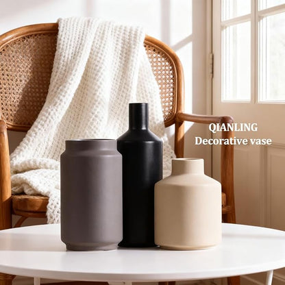 Ceramic Vase Set of 3 - Modern Neutral Vases Home Decor, Minimalism Decorative Vases, Boho Decor Small Flower Vase for Shelf, Dining Table Entryway Mantel Centerpiece Bookshelf Living Room Bathroom