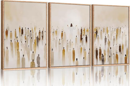 HLNIUC Jesus Feeds The 5000 Easter Christian Wall Art Set of 3, Minimalist Canvas Wall Decor, Bible Scripture 24"x36" Framed Art, Abstract Religious Prints for Living Room, Bedroom, Church
