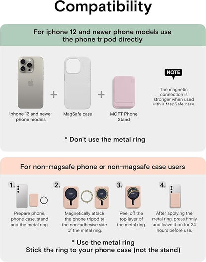 MOFT Phone Tripod Wallet for iPhone, Mulit-Angles, Lightweight & Portable Phone Stand, MOVAS Vegan Leather Magnetic Wallet, Strong Magnets, NFC Card Holder,Travel Essential, Blush (with Card Slot)