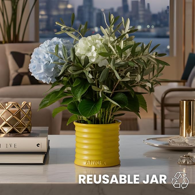 Annex Lily of The Valley & Jasmine Luxury Scented Candle - 8oz Handmade Ceramic Jar Candle - 50hr Clean Burn, 100% Non-Toxic Soy Wax, Home Fragrance, Aesthetic Decor Gift for Men Women - White Floral