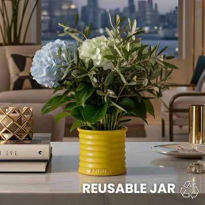 Annex Lily of The Valley & Jasmine Luxury Scented Candle - 8oz Handmade Ceramic Jar Candle - 50hr Clean Burn, 100% Non-Toxic Soy Wax, Home Fragrance, Aesthetic Decor Gift for Men Women - White Floral