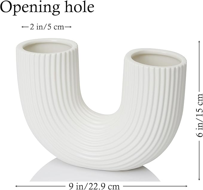 White Ceramic Vase Decor, U-Shaped Stripes Vase, Modern Decorative Vase, Aesthetic Vase for Modern Homes, Offices, Ideal Gift for Birthdays and Special Occasions