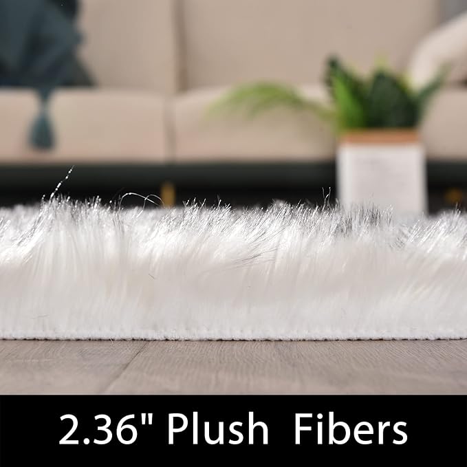 Latepis 12x12 Rugs for Living Room Super Large Faux Sheepskin Fur Rug White with Grey Tips Area Rugs Sofa Fluffy Rug Shag Rug for Bedroom Home Office Entertainment Room, Square