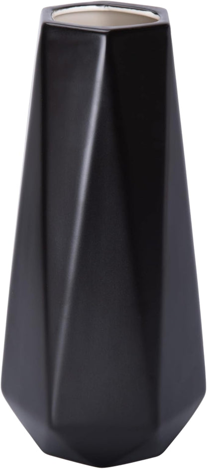 D'vine Dev 11 Inch Matte Black Ceramic Vase, Geometric Handmade Craft Flower Vase with Design Box Packaged, VS-GM-MB-11