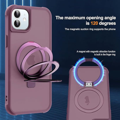 Compatible with iPhone 12 Case & iPhone 12 Pro Case with Invisible Magnetic O-Ring Stand Translucent Phone Cases 6.1" [Compatible with Mag-Safe][Great Grip Feeling], Wine Red