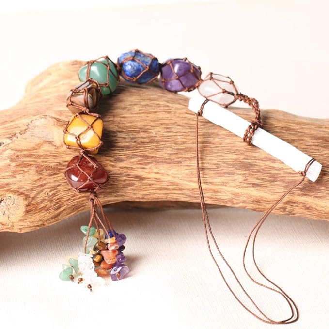 Handmade Crystal Window Car Hanging Ornaments 7 Chakra Home Decoration Feng Shui Ornament Car Decoration Christmas Decorations Ornaments (Chakra-Gypsum)