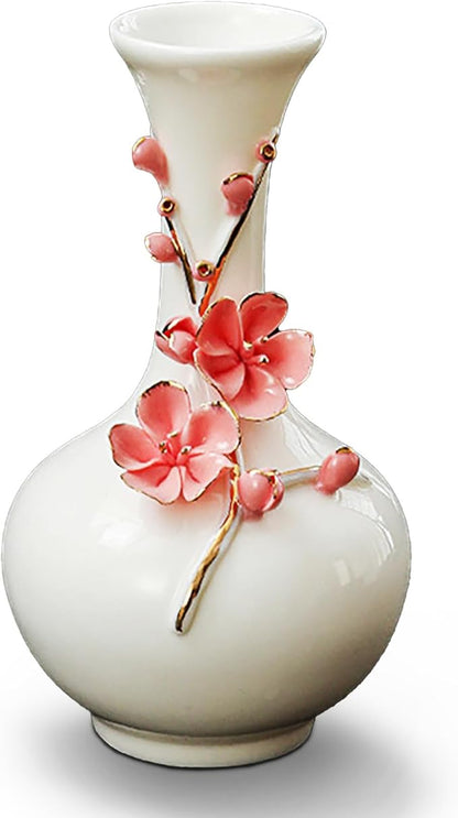 MTME Porcelain vase with Flowers, Plum Blossom, Memorabilia, Wedding Gifts, Aesthetic Sculpture Home décor (Red)