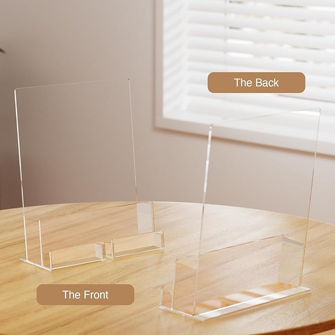 Acrylic Brochure Holder with Business Card Holder, 8.5"x 11", Clear Flyer Stands for Display, Ideal for Trade Show, Menu, Journals, Pamphlet, Magazine, Booklets, Literature (2-Pack Acrylic)