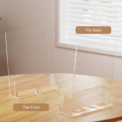 Acrylic Brochure Holder with Business Card Holder, 8.5"x 11", Clear Flyer Stands for Display, Ideal for Trade Show, Menu, Journals, Pamphlet, Magazine, Booklets, Literature (2-Pack Acrylic)