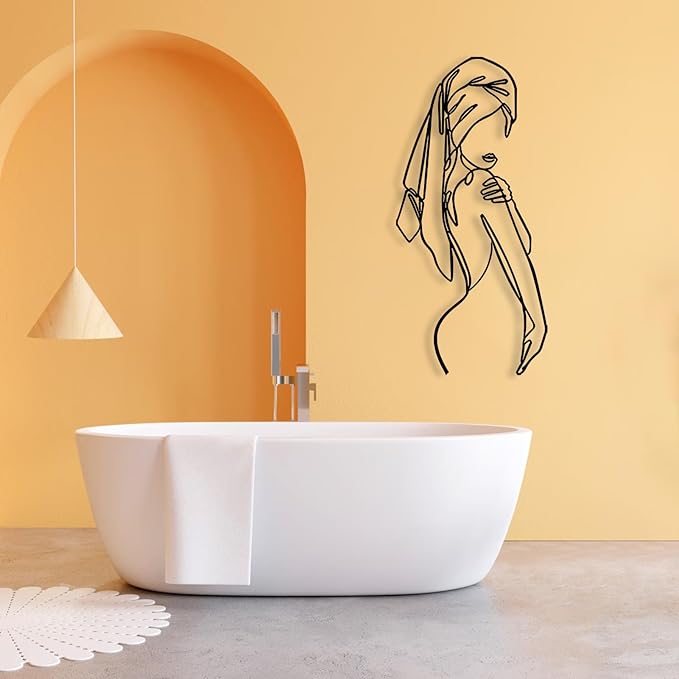 Aportif Metal Minimalist Wall Art Women, Female Body Decor, Women Bathroom Decor, Modern Home Decorations, Abstract Iron, Metal Line Artwork, Funny Bathroom Wall Art (White, 41x20 in / 105x50 cm)