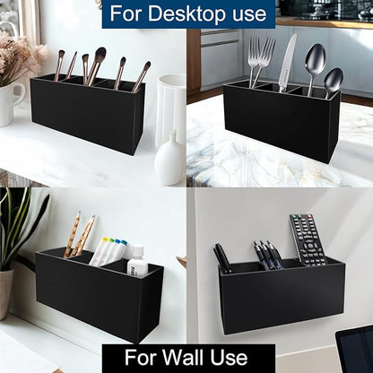 Acrylic Pen and Silverware Holder, Makeup Brush Cup,Desktop or Wall Mount Storage Organizer,Perfect for Office, Stationery, Kitchen and Bathroom Caddy,Desk Pencil Accessories.(Black)