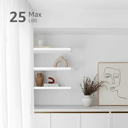 QEEIG Floating Shelves for Wall 23.6" Long - Wall Mounted Shelf Bathroom Kitchen Living Room Bedroom Farmhouse Home Decor Display Bookshelf Large 23.6 x 9.3 inch Set of 2, White (008-60W)