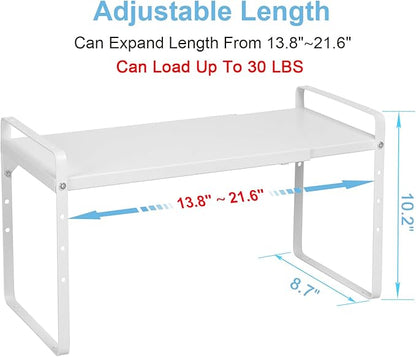 Set of 2 Expandable Cabinet Shelf Organizer, Stackable Kitchen Countertop Shelves Spice Racks, Small Storage Shelf For Cupboard Counter Tabletop, 30 LBS Heavy Duty, Adjustable, 13.8" to 21.6" Long