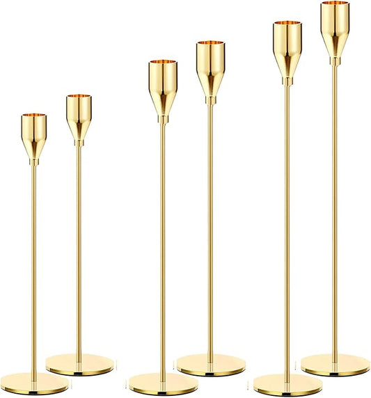 Delicate Light Gold Candlestick Holders of 6 PCS Taper Candle Stick Holders for 3/4" Taper&Led Candle, Elegant Candle Holder for Table Centerpiece/Wedding/Party/Dinning/Anniversary/Decor