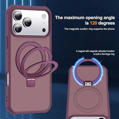 Compatible with iPhone 17 Pro Max Case with Invisible Magnetic O-Ring Stand Military-Grade Translucent Case for iPhone 17 ProMax 6.9" [Compatible with Mag-Safe][Great Grip Feeling],Wine Red