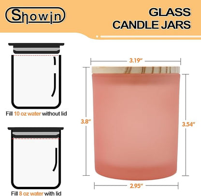 10 OZ Thick Candle Jars for Making Candles 15 Pcs, Empty Jars with Wood Lids for Candle Making, Sample Container, Frosted Pink