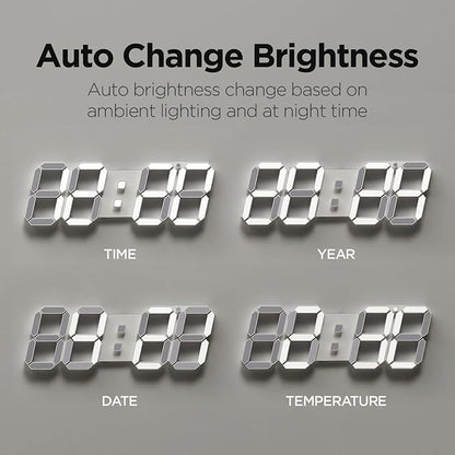 mooas 3D LED Clock, Multi-Function LED Clock (Calendar, Alarm, Temperature) (15.3" Big Plus White Wall Clock with Remote Control)