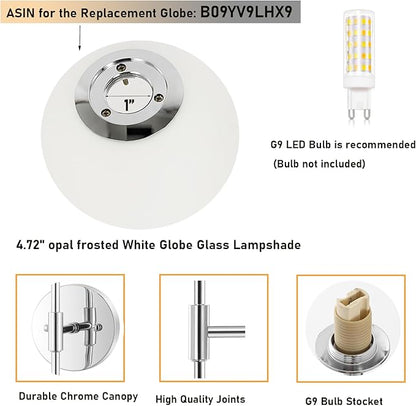 Modern Wall Sconce Set of 2 White Globe Glass Shades Mid Century Bathroom Vanity Wall Light Fixtures Industrial Wall Lamp for Bedroom Mirror Living Room Restaurant (Chrome Color)