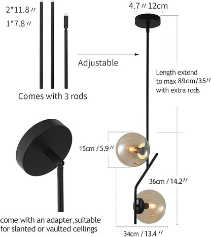 SeeU Lighting Pendant Light with Amber Glass Lampshade Mid Century Pendant Light Fixture Modern Chandelier for Kitchen Island,Bedroom,Dining Room