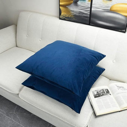 Artaimee Navy Blue Velvet Throw Pillow Covers 22x22 Inches (Set of 2) – Decorative Cushion Cases for Sofa, Bed, Couch, Office – Soft, Smooth, Machine Washable