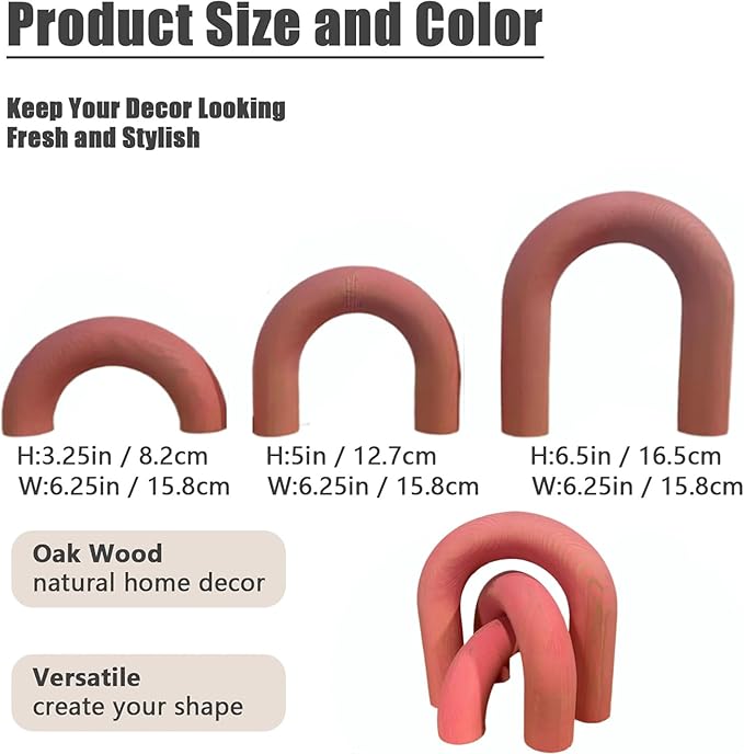 3Pcs Wood Arch Decor Accents - Home Book Table Decorative Rustic Arch Decor Modern Boho Minimalist Coffee Table Bookshelf Living Room Entryway Aesthetic Decorations Objects (Pink)